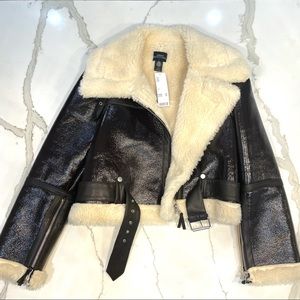 Urban Outfitters Brown Leather Bomber Jacket